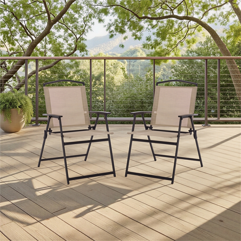 Safavieh Alvin Metal and Rattan Folding Chair Set of 2 in Black / Cream