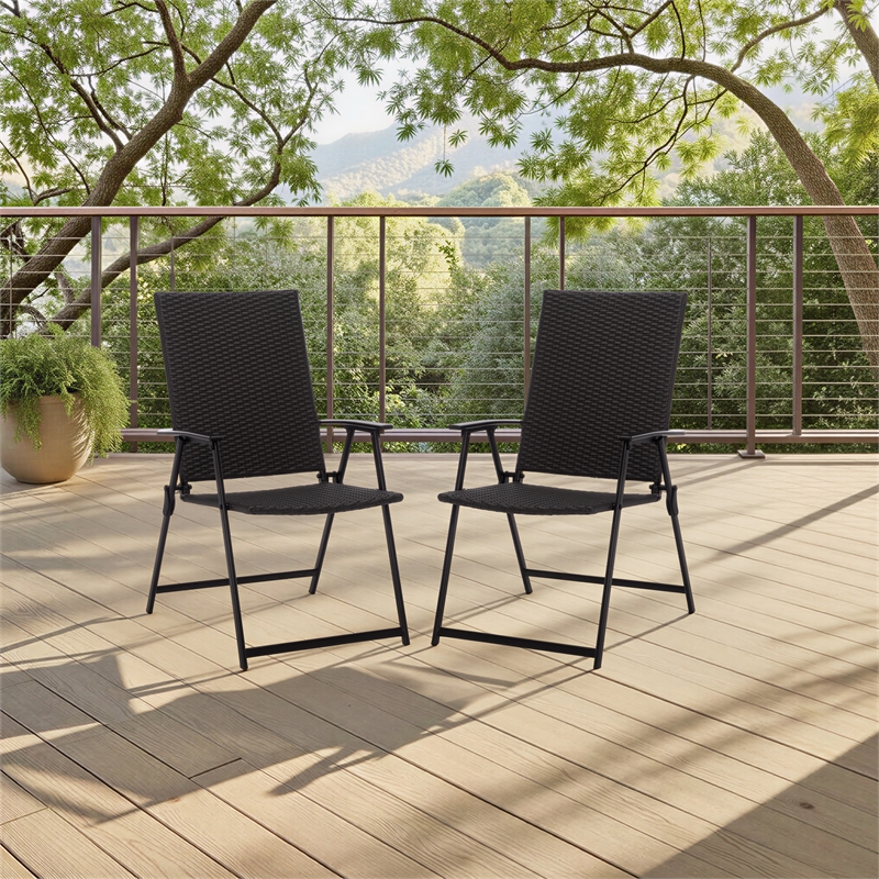 Safavieh Simon Metal Folding Chair Set of 2 in Black / Black