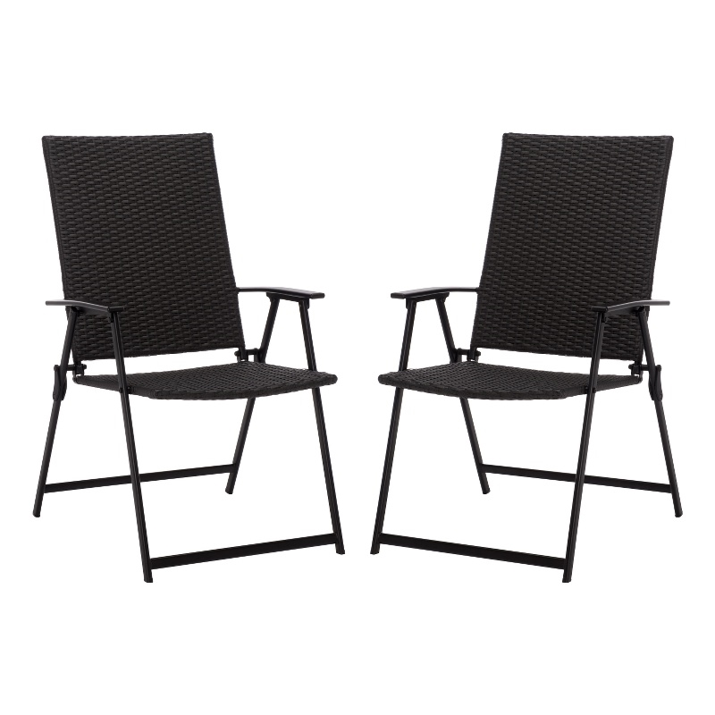 Safavieh Simon Metal Folding Chair Set of 2 in Black / Black
