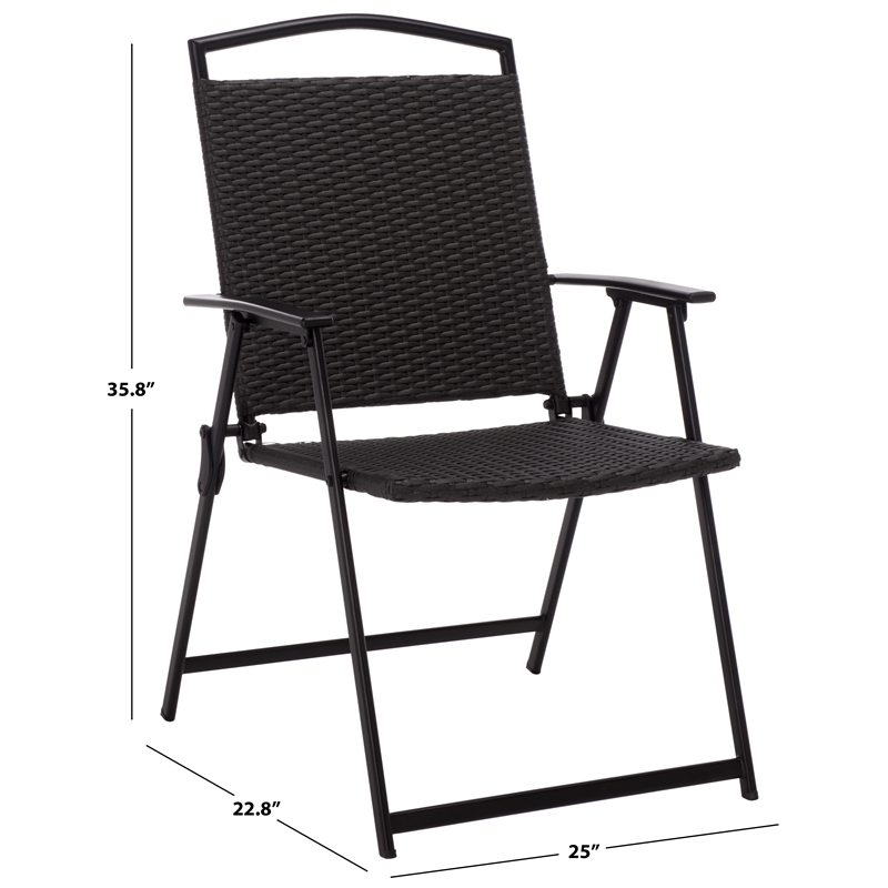 Safavieh Dory Metal and Rattan Folding Chair Set of 2  in Black / Black