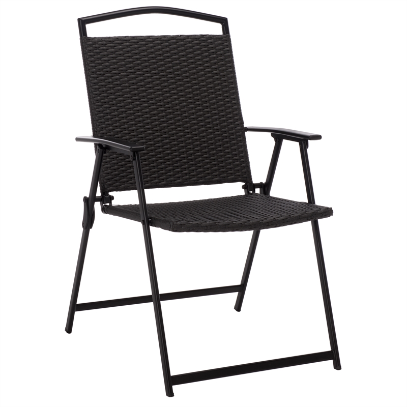 Safavieh Dory Metal and Rattan Folding Chair Set of 2  in Black / Black