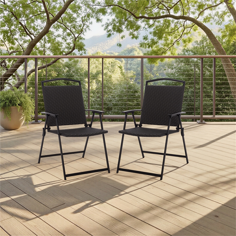 Safavieh Dory Metal and Rattan Folding Chair Set of 2  in Black / Black