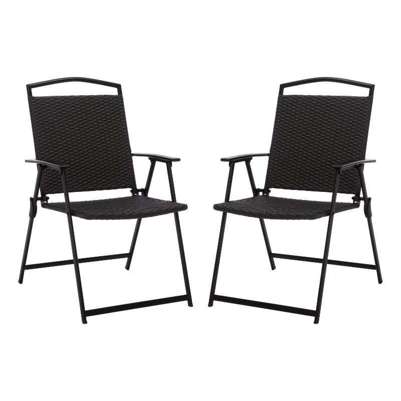 Safavieh Dory Metal and Rattan Folding Chair Set of 2  in Black / Black