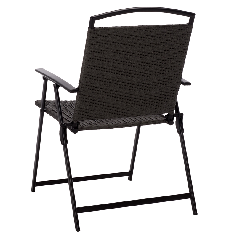 Safavieh Dory Metal and Rattan Folding Chair Set of 2 in Black / Gray