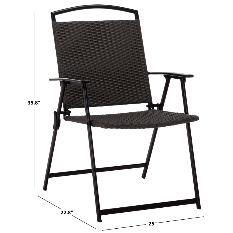 Safavieh Dory Metal and Rattan Folding Chair Set of 2 in Black / Gray