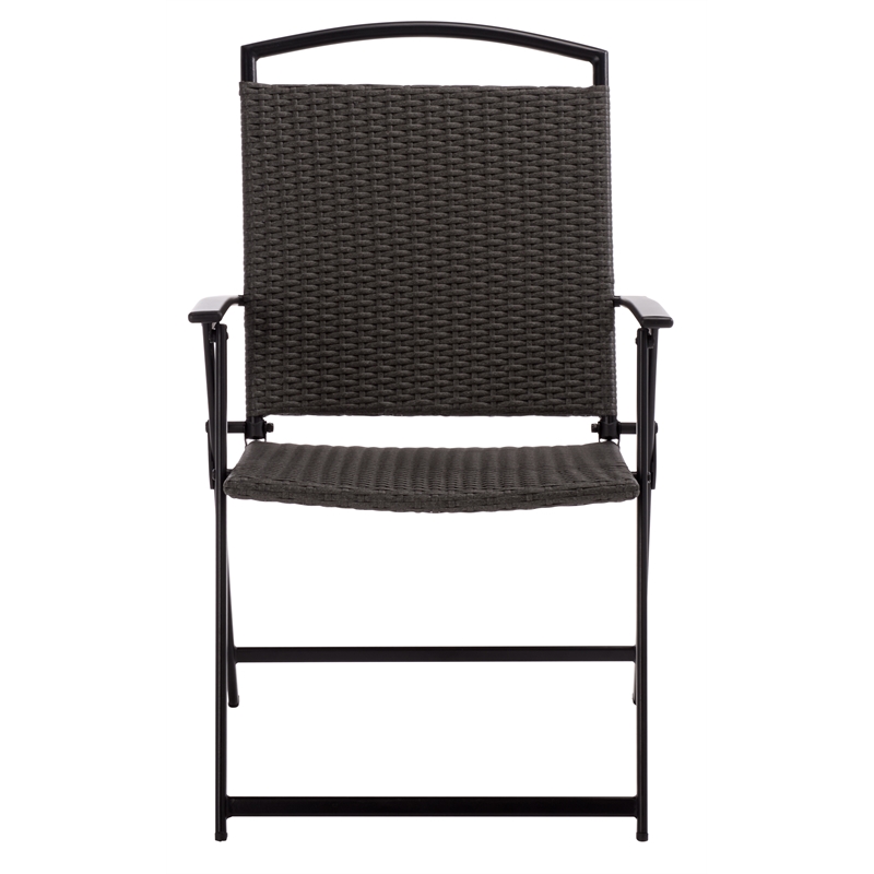 Safavieh Dory Metal and Rattan Folding Chair Set of 2 in Black / Gray