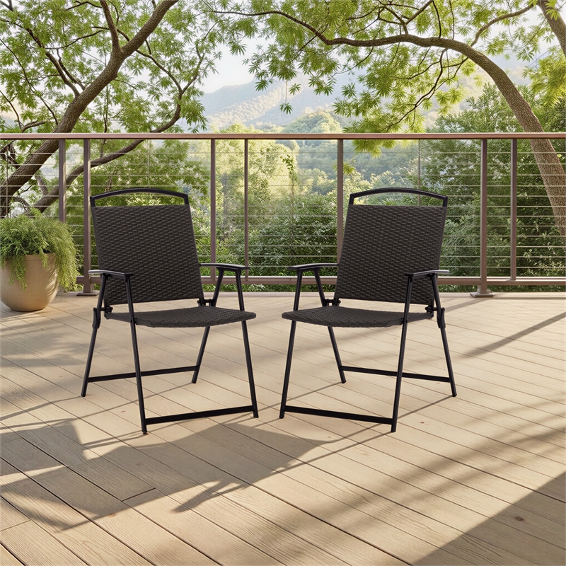 Safavieh Dory Metal and Rattan Folding Chair Set of 2 in Black / Gray