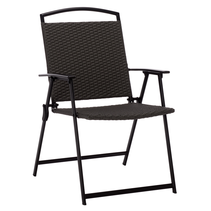 Safavieh Dory Metal and Rattan Folding Chair Set of 2 in Black / Gray
