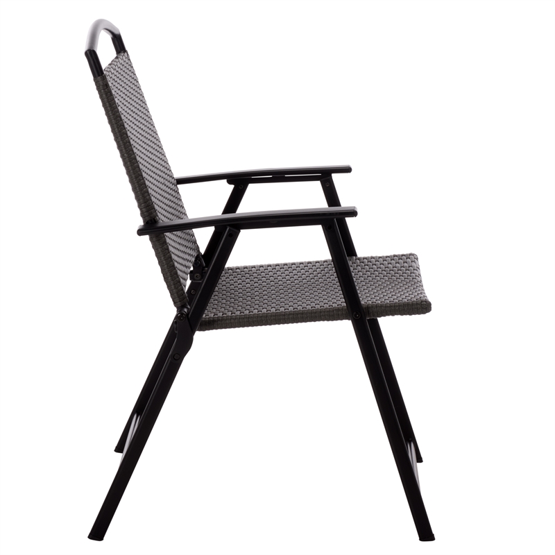 Safavieh Dory Metal and Rattan Folding Chair Set of 2 in Black / Gray
