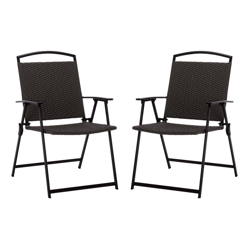 Safavieh Dory Metal and Rattan Folding Chair Set of 2 in Black / Gray