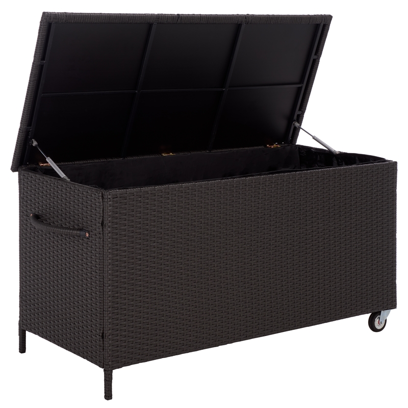 Safavieh Kent Metal and Rattan Cushion Box in Black