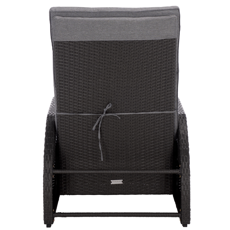 Safavieh Millman Metal and Rattan Recliner Chair in Black / Gray