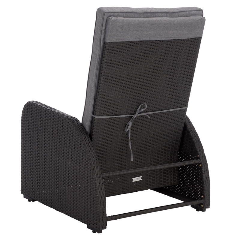 Safavieh Millman Metal and Rattan Recliner Chair in Black / Gray