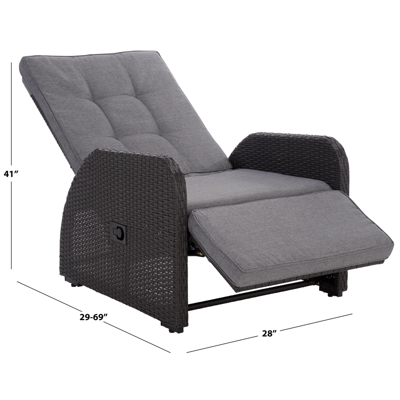 Safavieh Millman Metal and Rattan Recliner Chair in Black / Gray