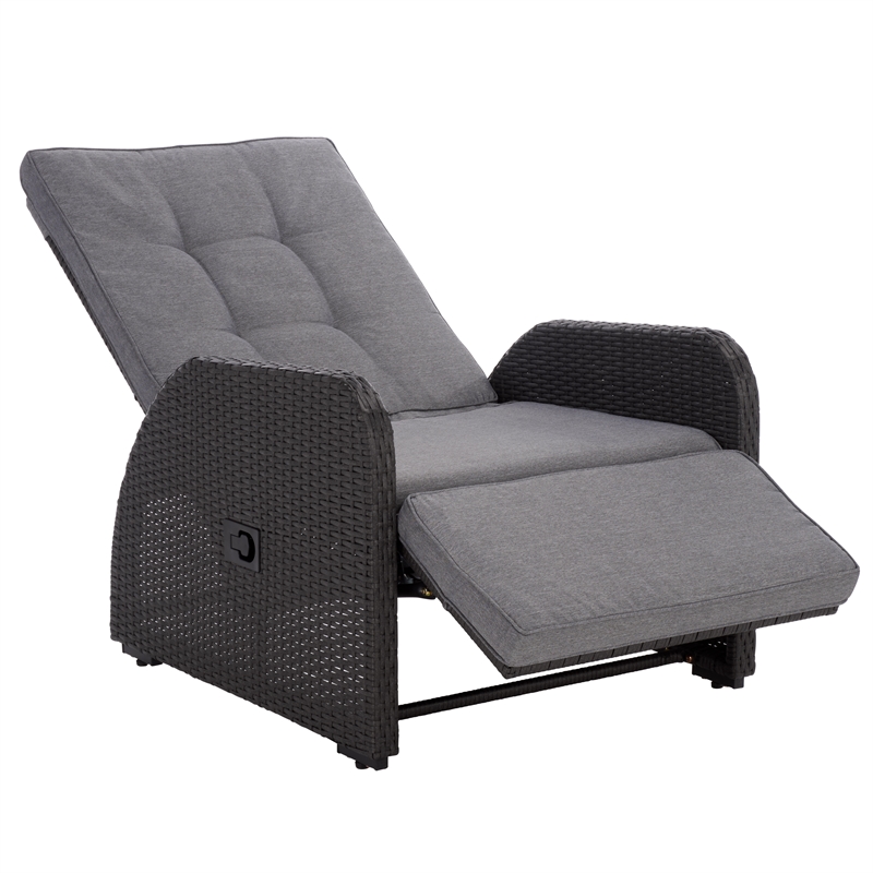 Safavieh Millman Metal and Rattan Recliner Chair in Black / Gray