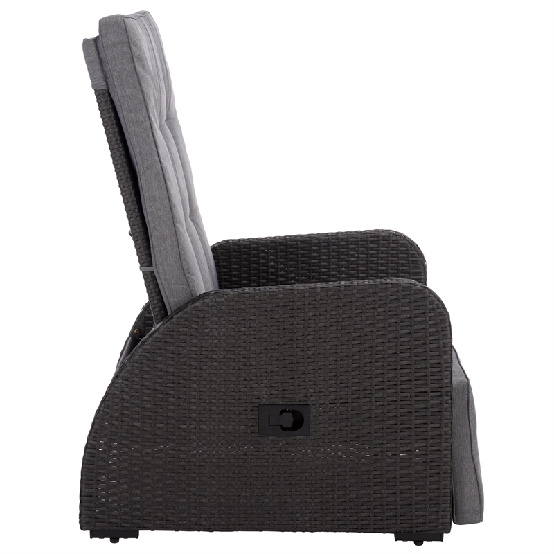Safavieh Millman Metal and Rattan Recliner Chair in Black / Gray