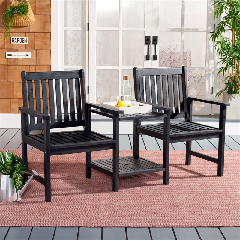 Safavieh Brea Twin Seat Wood Bench in Black