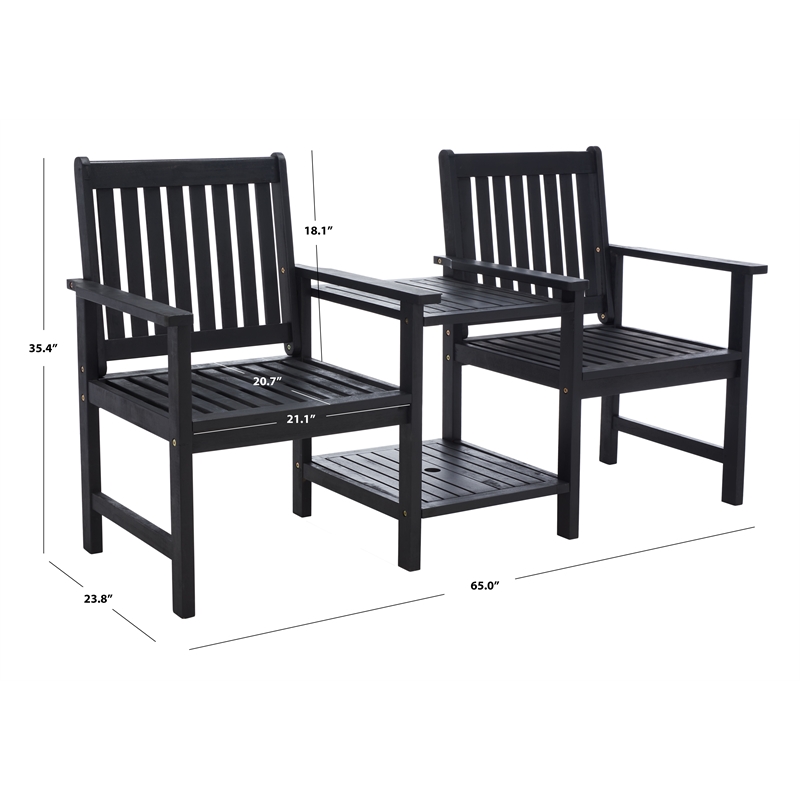 Safavieh Brea Twin Seat Wood Bench in Black
