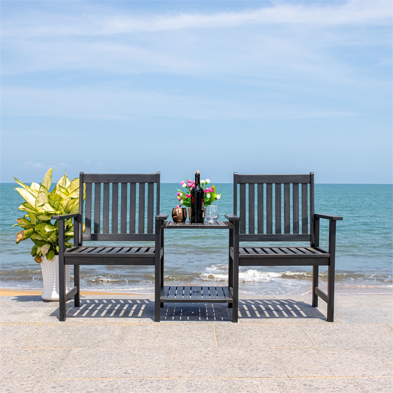 Safavieh Brea Twin Seat Wood Bench in Black