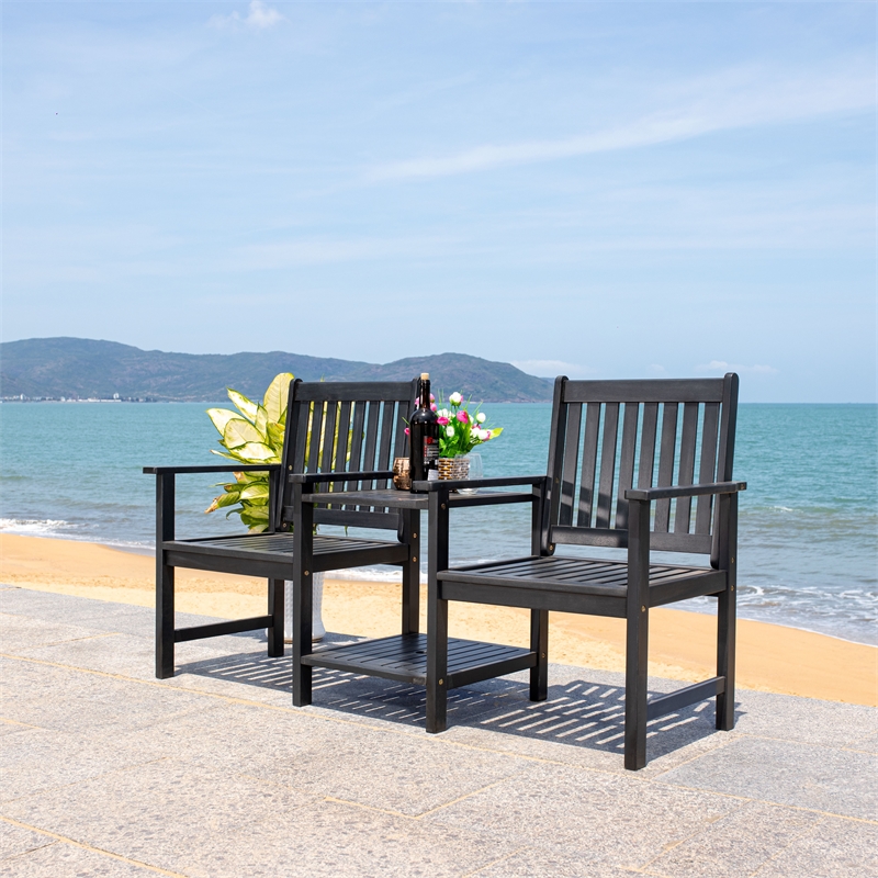 Safavieh Brea Twin Seat Wood Bench in Black