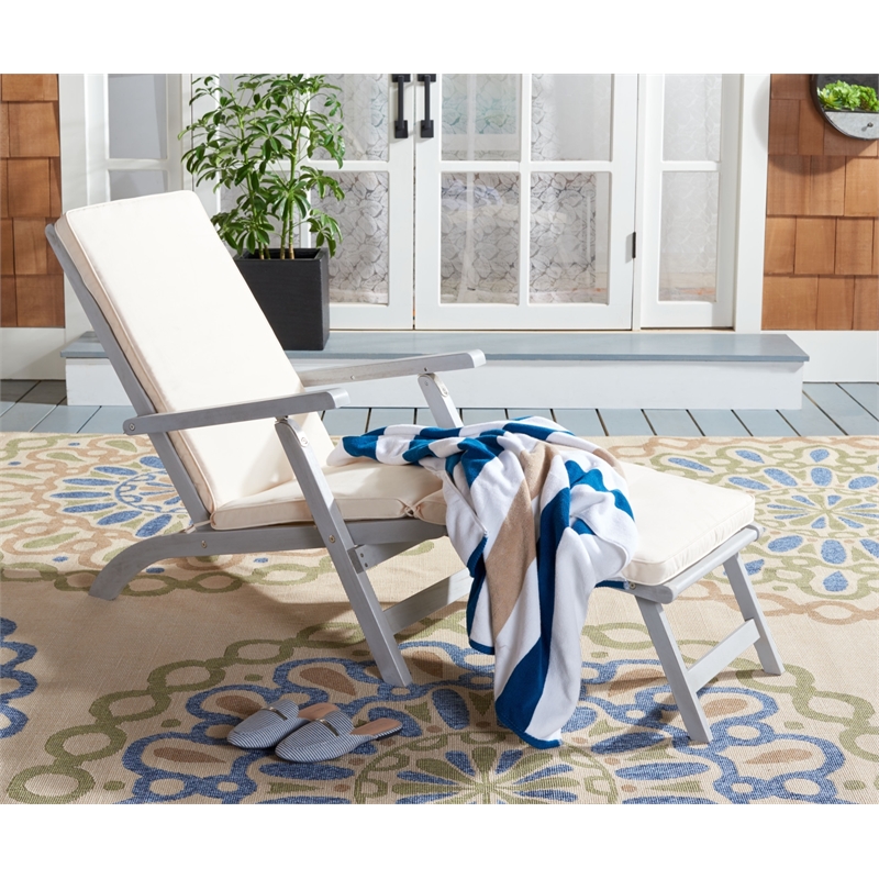 Safavieh Palmdale Wood and Fabric Lounge Chair in Gray / Beige