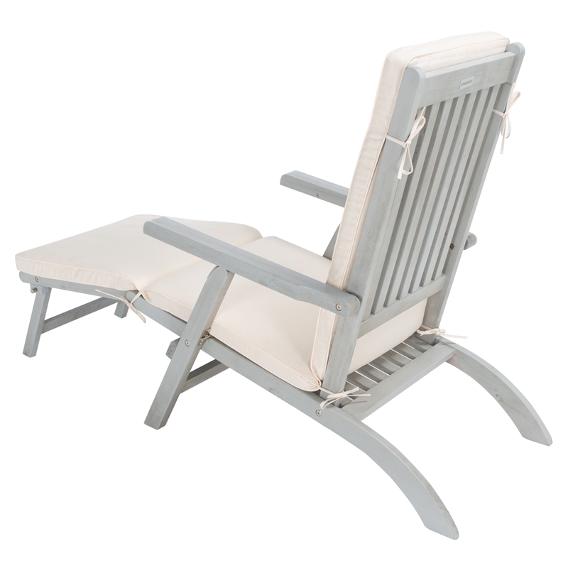Safavieh Palmdale Wood and Fabric Lounge Chair in Gray / Beige