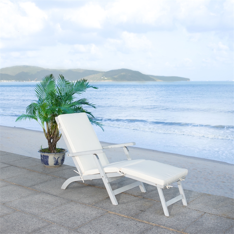 Safavieh Palmdale Wood and Fabric Lounge Chair in Gray / Beige