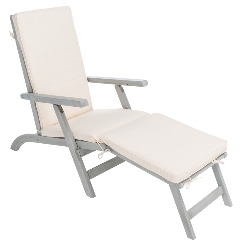 Safavieh Palmdale Wood and Fabric Lounge Chair in Gray / Beige