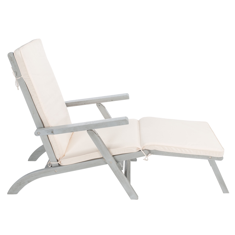 Safavieh Palmdale Wood and Fabric Lounge Chair in Gray / Beige