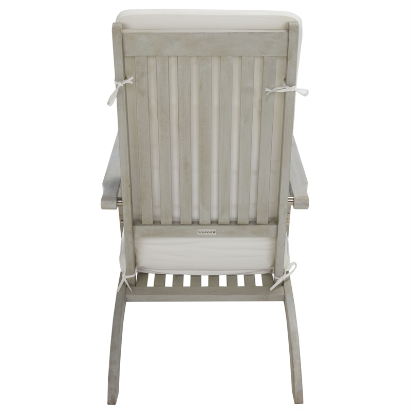 Safavieh Palmdale Wood and Fabric Lounge Chair in Gray / Beige / Navy