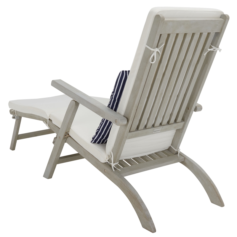 Safavieh Palmdale Wood and Fabric Lounge Chair in Gray / Beige / Navy