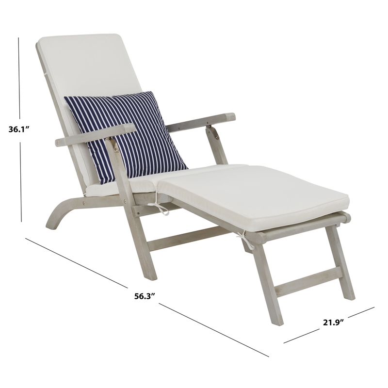 Safavieh Palmdale Wood and Fabric Lounge Chair in Gray / Beige / Navy