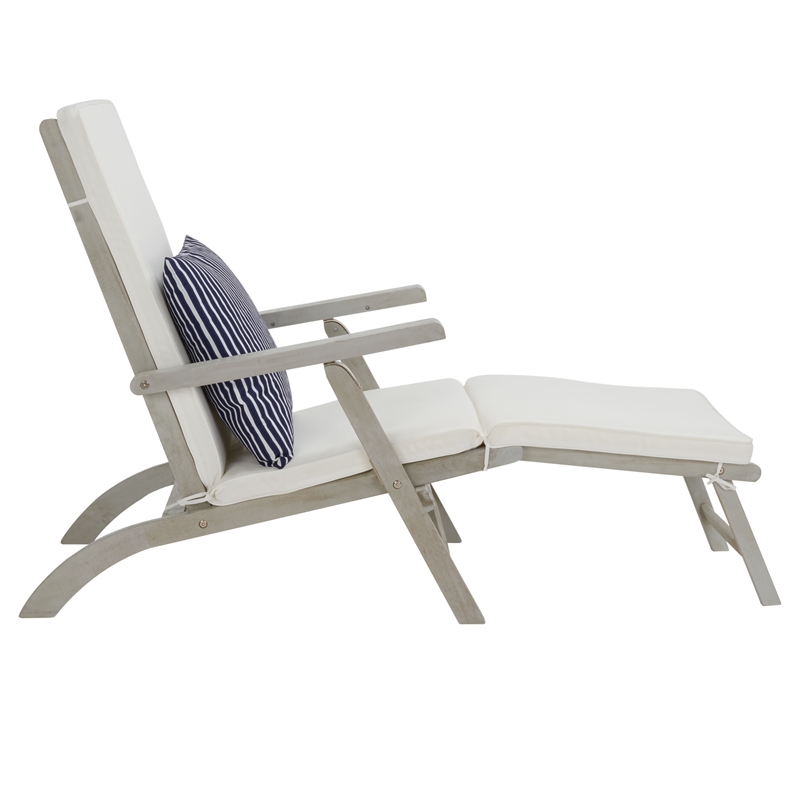 Safavieh Palmdale Wood and Fabric Lounge Chair in Gray / Beige / Navy