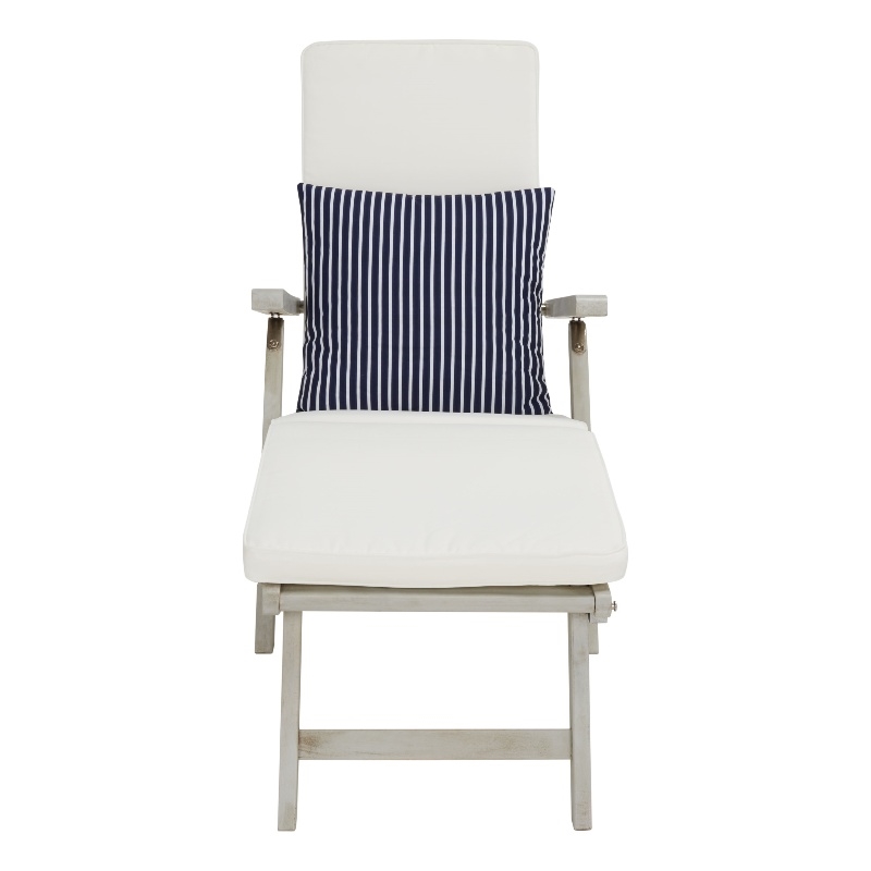 Safavieh Palmdale Wood and Fabric Lounge Chair in Gray / Beige / Navy