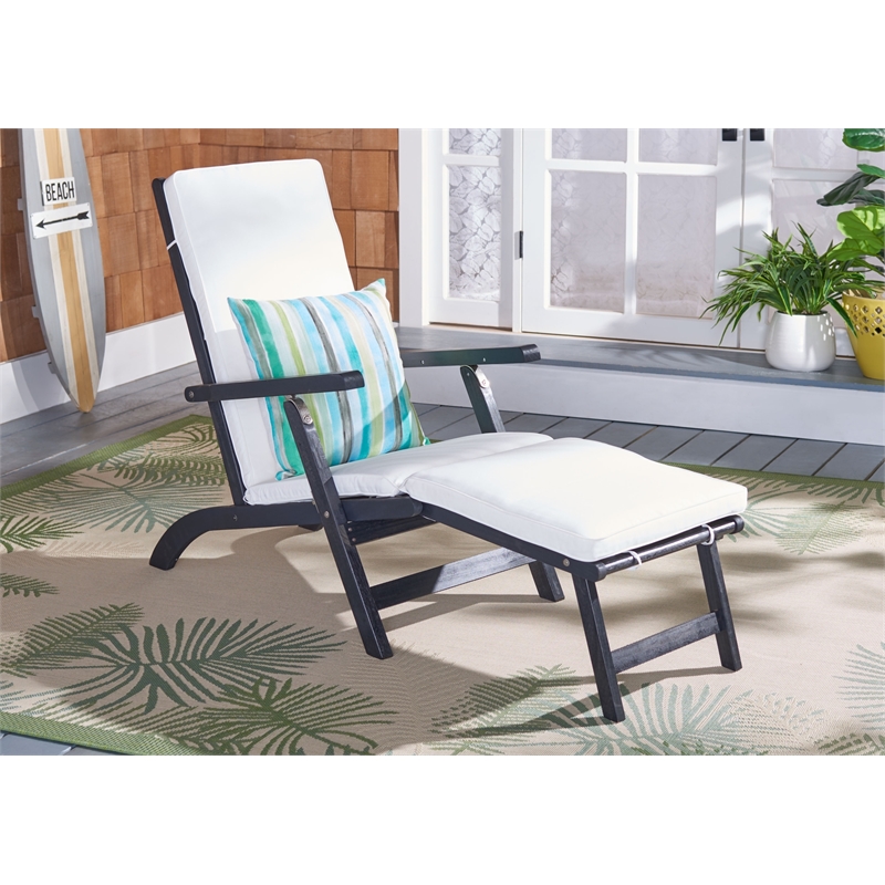 Safavieh Palmdale Wood and Fabric Lounge Chair in Black / Beige