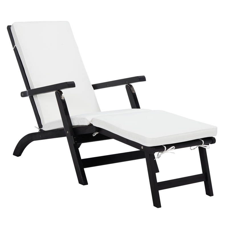 Safavieh Palmdale Wood and Fabric Lounge Chair in Black / Beige