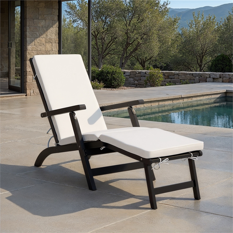 Safavieh Palmdale Wood and Fabric Lounge Chair in Black / Beige
