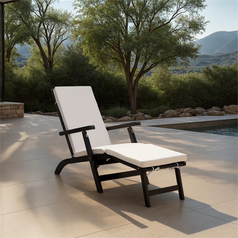 Safavieh Palmdale Wood and Fabric Lounge Chair in Black / Beige