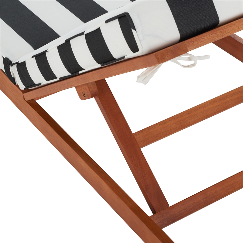 Safavieh Solano Wood and Fabric Sunlounger in Natural / Navy