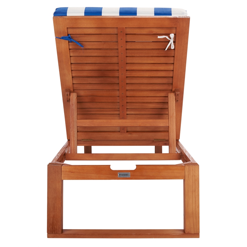 Safavieh Solano Wood and Fabric Sunlounger in Natural / Royal Blue