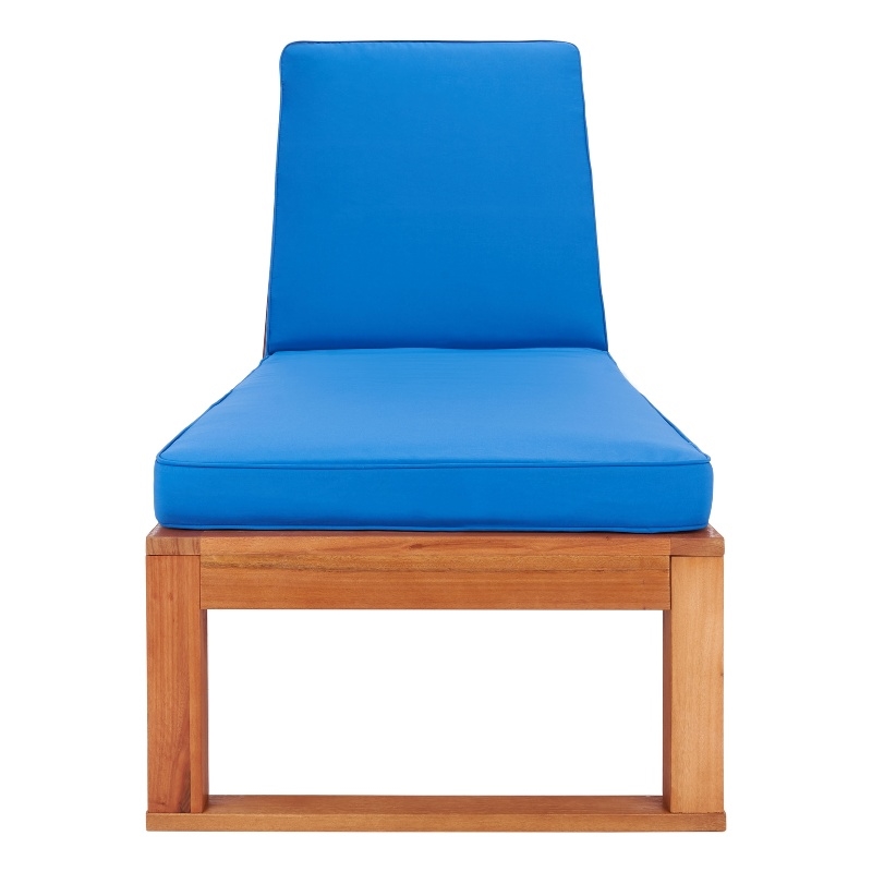 Safavieh Solano Wood and Fabric Sunlounger in Natural / Royal Blue