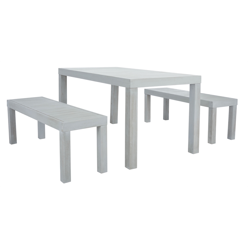 Safavieh Dario 3 Piece Wood Dining Set w/Two Bench in Gray