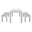 Safavieh Dario 3 Piece Wood Dining Set w/Two Bench in Gray