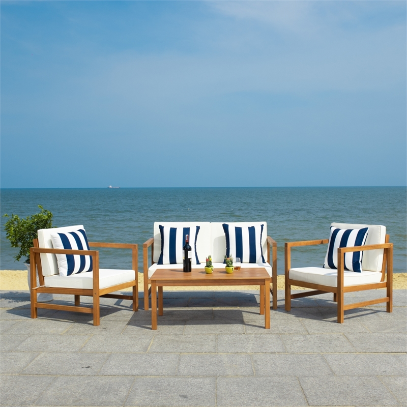 Safavieh Montez 4 Piece Wood and Fabric Set in Natural / Beige