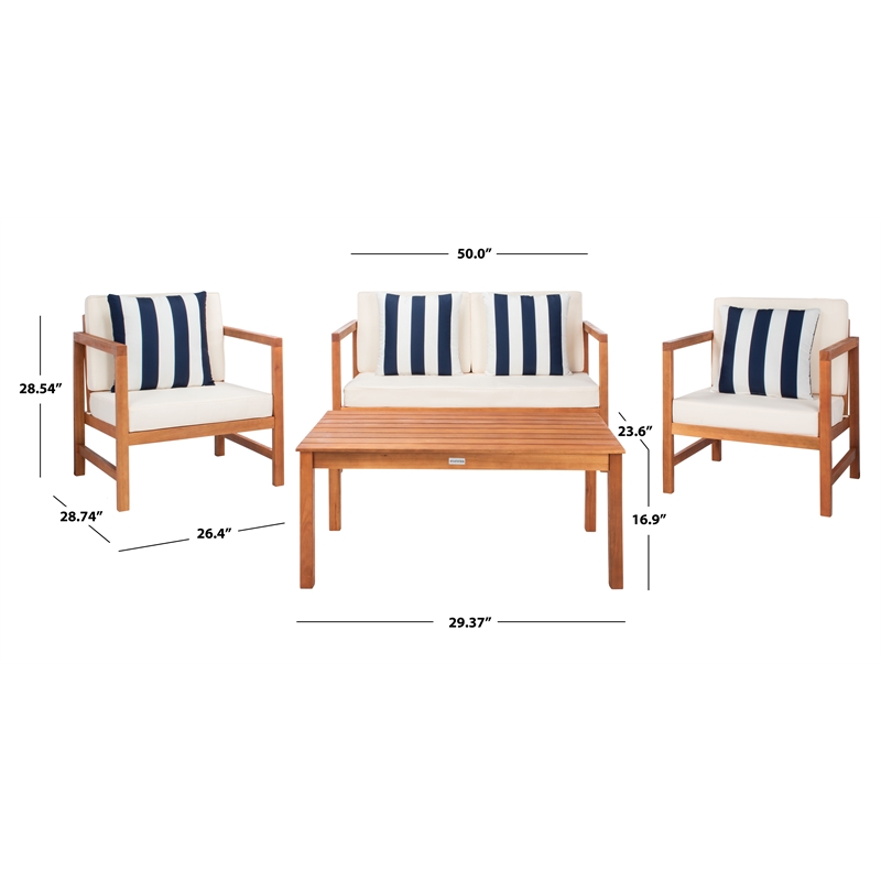 Safavieh Montez 4 Piece Wood and Fabric Set in Natural / Beige
