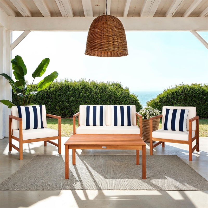 Safavieh Montez 4 Piece Wood and Fabric Set in Natural / Beige