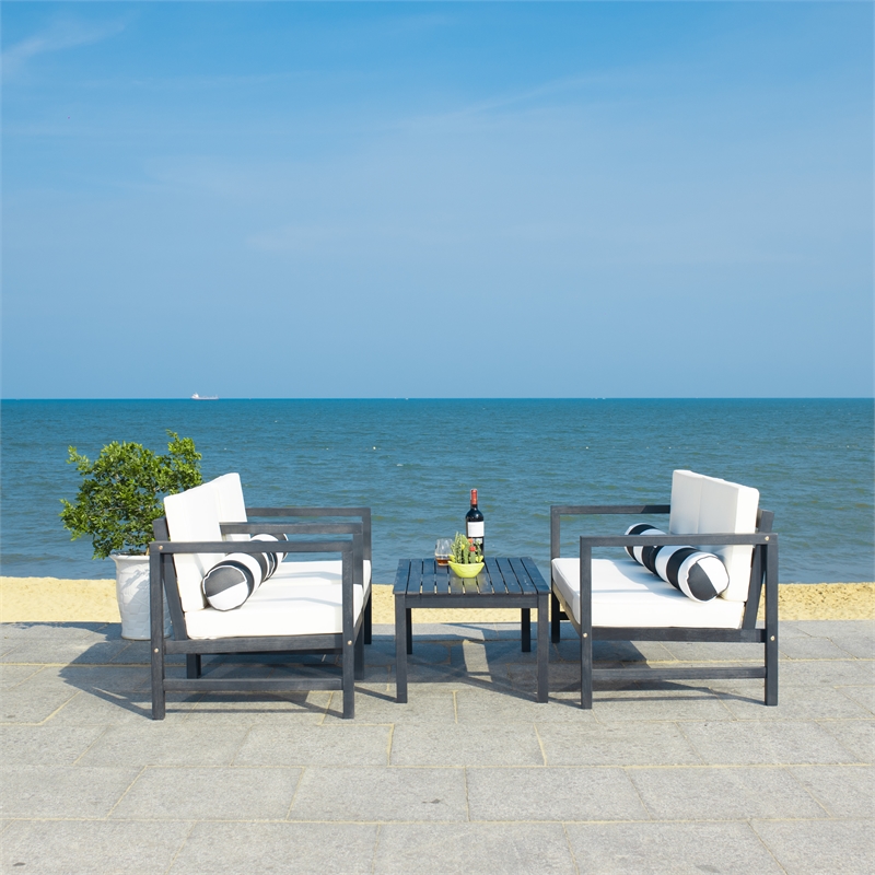 Safavieh Montez 4 Piece Wood and Fabric Set in Black / Beige