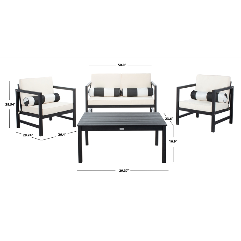Safavieh Montez 4 Piece Wood and Fabric Set in Black / Beige