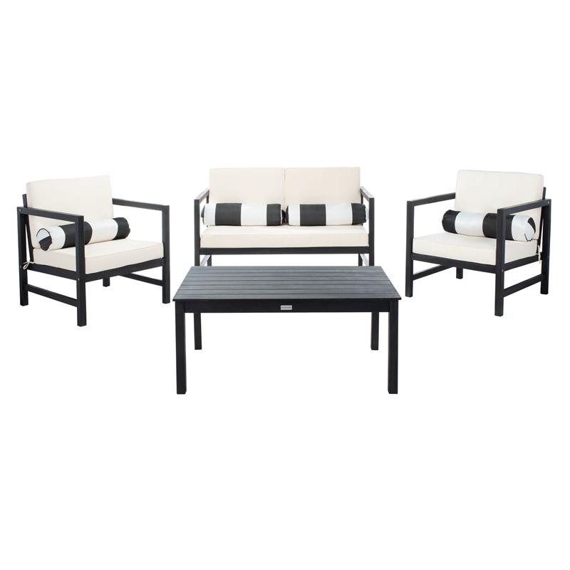 Safavieh Montez 4 Piece Wood and Fabric Set in Black / Beige