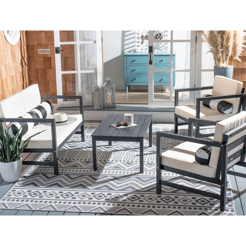 Safavieh Montez 4 Piece Wood and Fabric Set in Black / Beige
